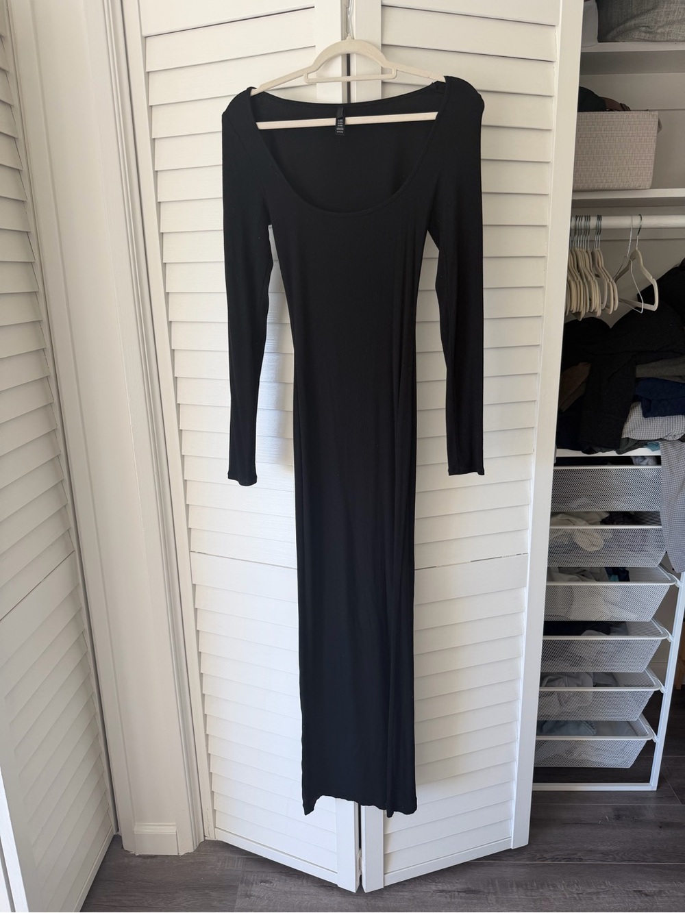 SKIMS Black Long-Sleeve Scoop-Neck Maxi Dress